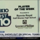 Awards Plaque saying Fox10 First & 10 Player of the Week presented to Ronnie Royal Gulf Shores High School sponsored by Greene & Phillips Injury Lawyers