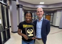 Stephen Collins presents Player of the Week Award to Wrestler, Kalyse Hill