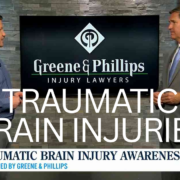 Attorney David Greene of Greene & Phillips discusses traumatic brain injuries after car accidents during a TV news interview.