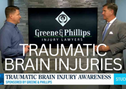 Attorney David Greene of Greene & Phillips discusses traumatic brain injuries after car accidents during a TV news interview.