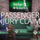 J. David Greene of Greene & Phillips Injury Lawyers and host April Douglas on the Judge Knows set with Judge the chocolate lab, discussing passenger injury claims after a car accident